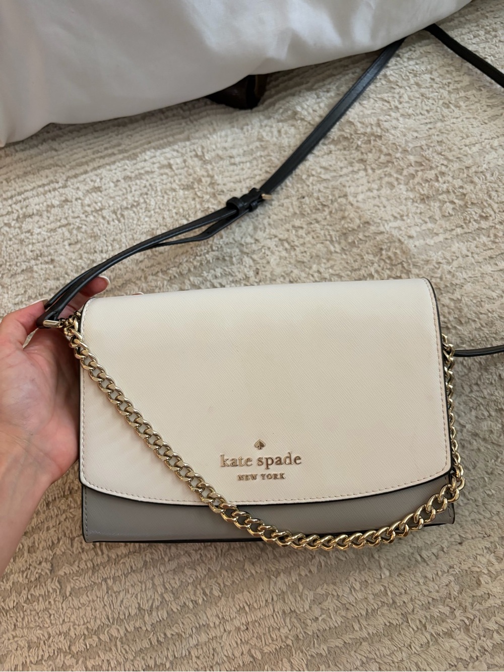 kate spade Cream and Gray Saffiano Leather Chain Crossbody